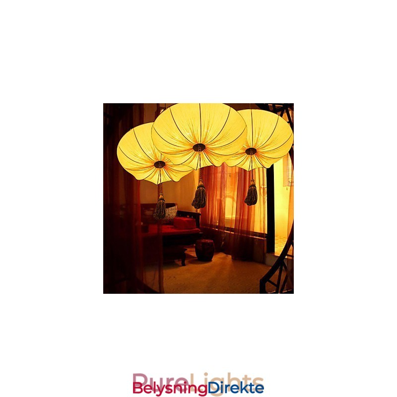 Kreativ Rund Stor Rød Lykt Lotusblad Bryllupsfestival Tøykunst Lysekrone Lampe Lys