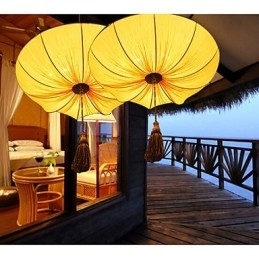 Kreativ Rund Stor Rød Lykt Lotusblad Bryllupsfestival Tøykunst Lysekrone Lampe Lys