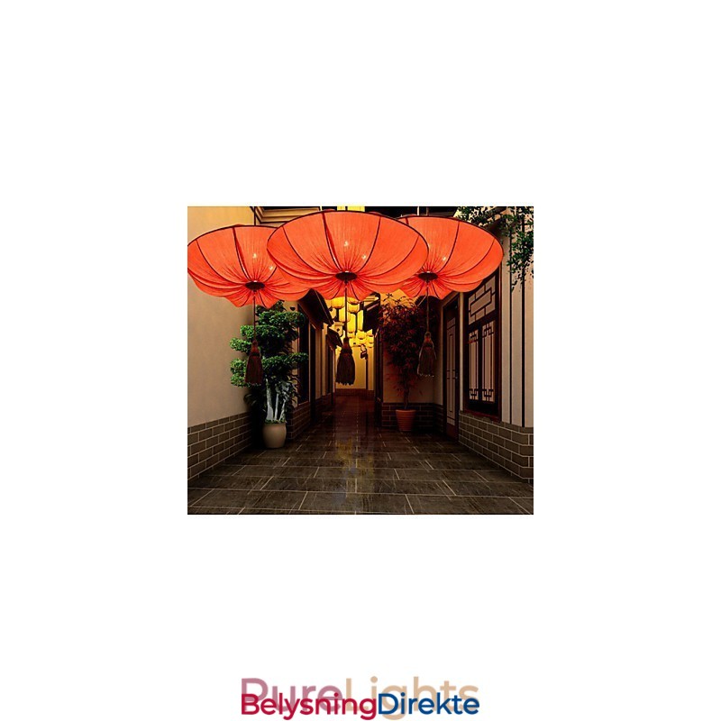 Kreativ Rund Stor Rød Lykt Lotusblad Bryllupsfestival Tøykunst Lysekrone Lampe Lys