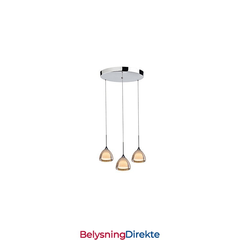 3-Lyss Pendellampe I To Lag, Sprukket Glass, Polert Krom