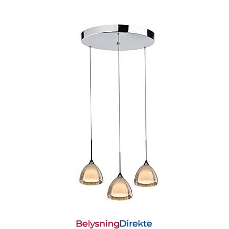 3-Lyss Pendellampe I To Lag, Sprukket Glass, Polert Krom