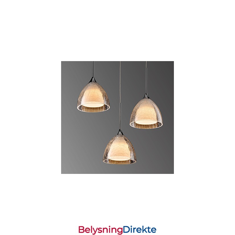 3-Lyss Pendellampe I To Lag, Sprukket Glass, Polert Krom