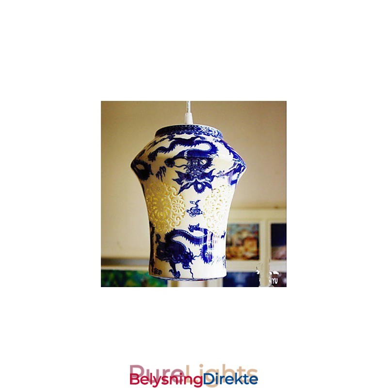 Retro Keramisk Lampe Trappelampe Blå Enkelt Hode Lysekrone Kreativ