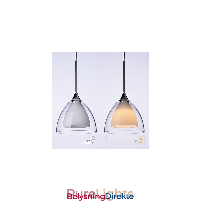 Lysende Tolags Pendeløylampe I Klart Glass I Polert Krom