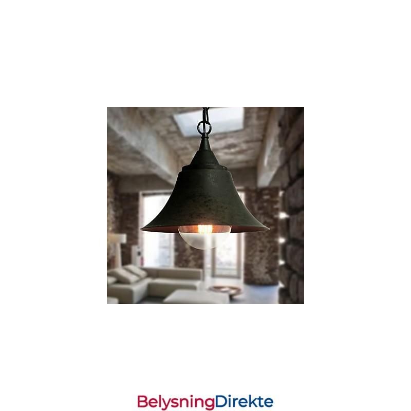 Medium Vintage Matt Svart Klokkeformet Metallpendellampe