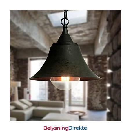 Medium Vintage Matt Svart Klokkeformet Metallpendellampe
