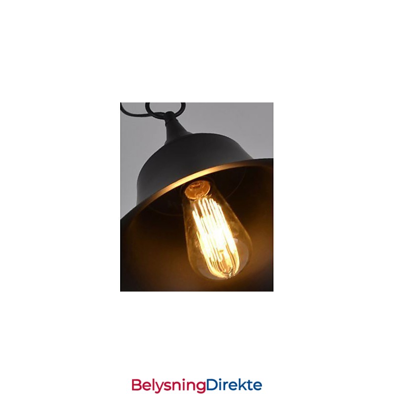 Medium Vintage Matt Svart Klokkeformet Metallpendellampe
