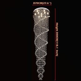 Taklysekronelamper Pendellampe Belysningsarmaturer Med K9-Krystall Dobbelspiral D70Cm H300Cm