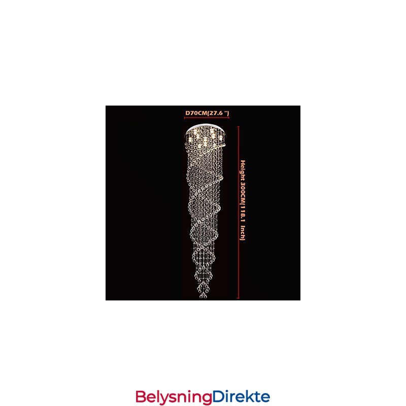 Taklysekronelamper Pendellampe Belysningsarmaturer Med K9-Krystall Dobbelspiral D70Cm H300Cm