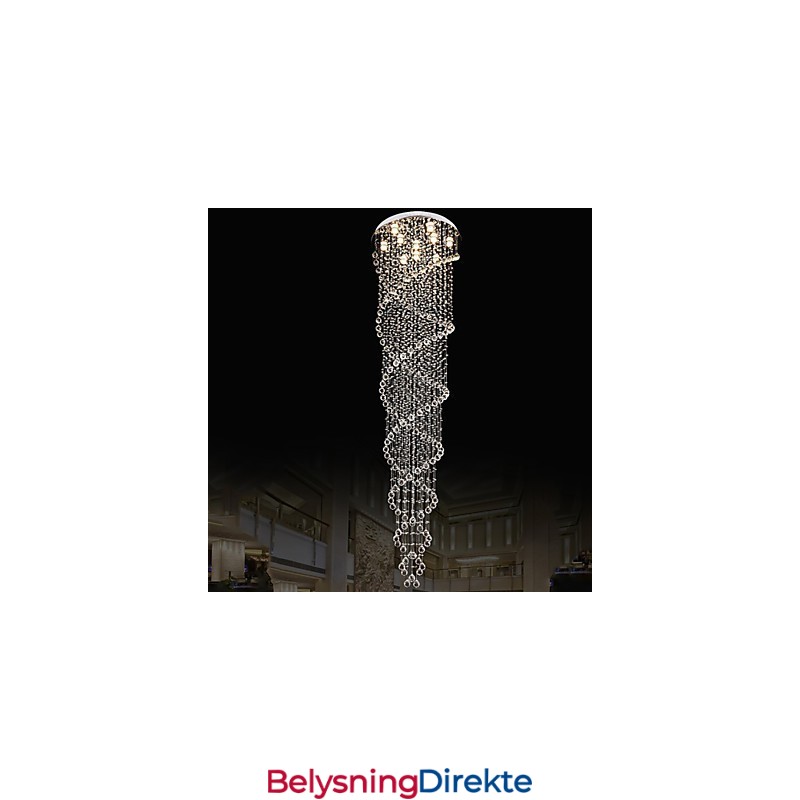 Taklysekronelamper Pendellampe Belysningsarmaturer Med K9-Krystall Dobbelspiral D70Cm H300Cm