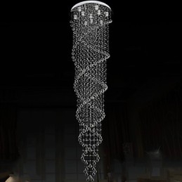 Taklysekronelamper Pendellampe Belysningsarmaturer Med K9-Krystall Dobbelspiral D70Cm H300Cm
