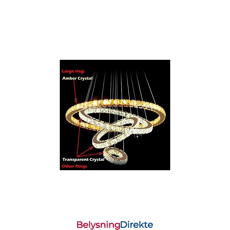 Pendellamper Taklampe Lysekronebelysning Rund 4 Ringer Stor Ring Ravkrystall Og Annen Klar Krystall