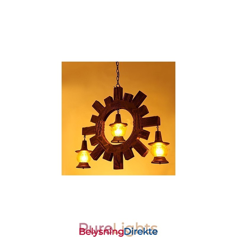 Antikk Trelysekrone Amerikansk Landlig Stuelampe