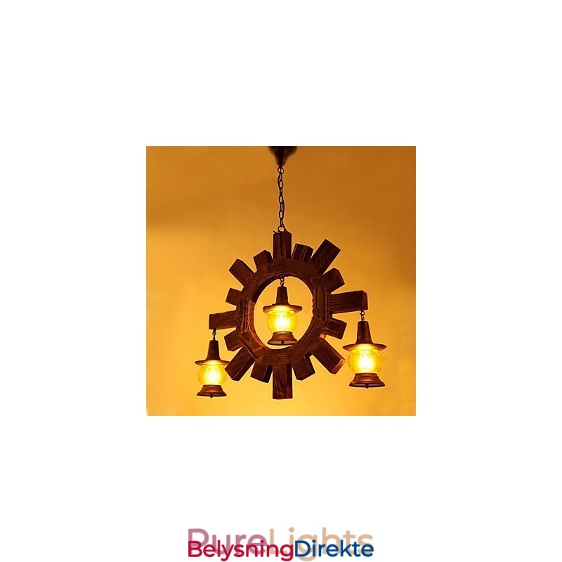 Antikk Trelysekrone Amerikansk Landlig Stuelampe