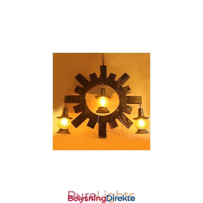 Antikk Trelysekrone Amerikansk Landlig Stuelampe