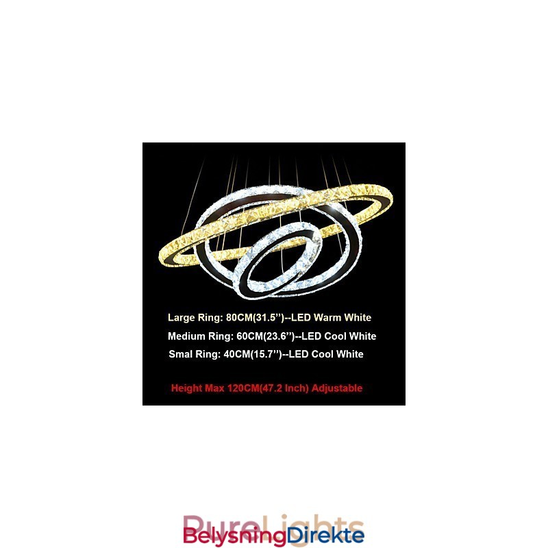 Krystalltakhengelamper Lysekronebelysning Med Varm Og Kald Hvit D406080Cm