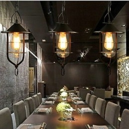 Vintage Landlig Maling Metall Pendellampe Garasje