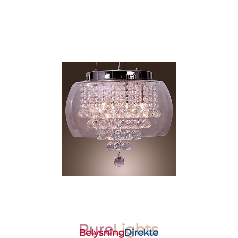 Kunstnerisk Krystallanhengslampe Med 6 Lys Og Glassskjerm