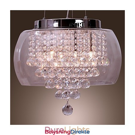 Kunstnerisk Krystallanhengslampe Med 6 Lys Og Glassskjerm