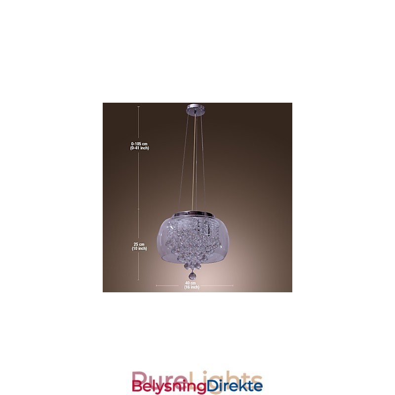 Kunstnerisk Krystallanhengslampe Med 6 Lys Og Glassskjerm