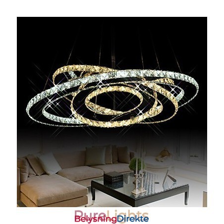 Krystall Pendellampe I Taket Med 3 Ringer I Varmt Og Kaldt Hvitt