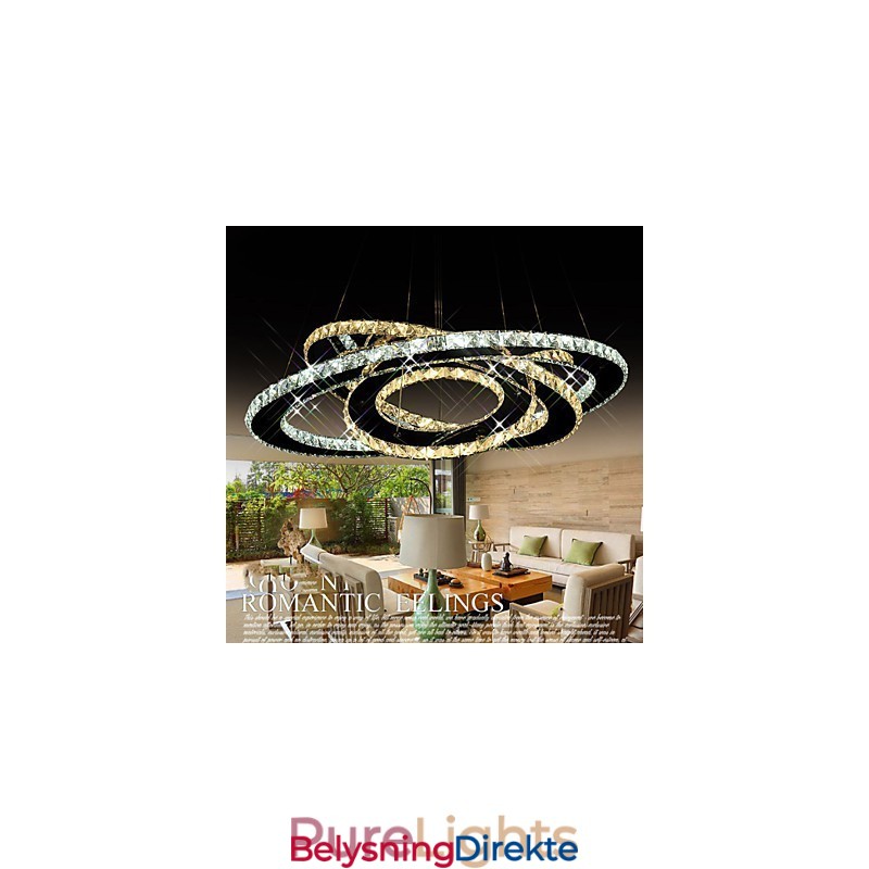 Krystall Pendellampe I Taket Med 3 Ringer I Varmt Og Kaldt Hvitt