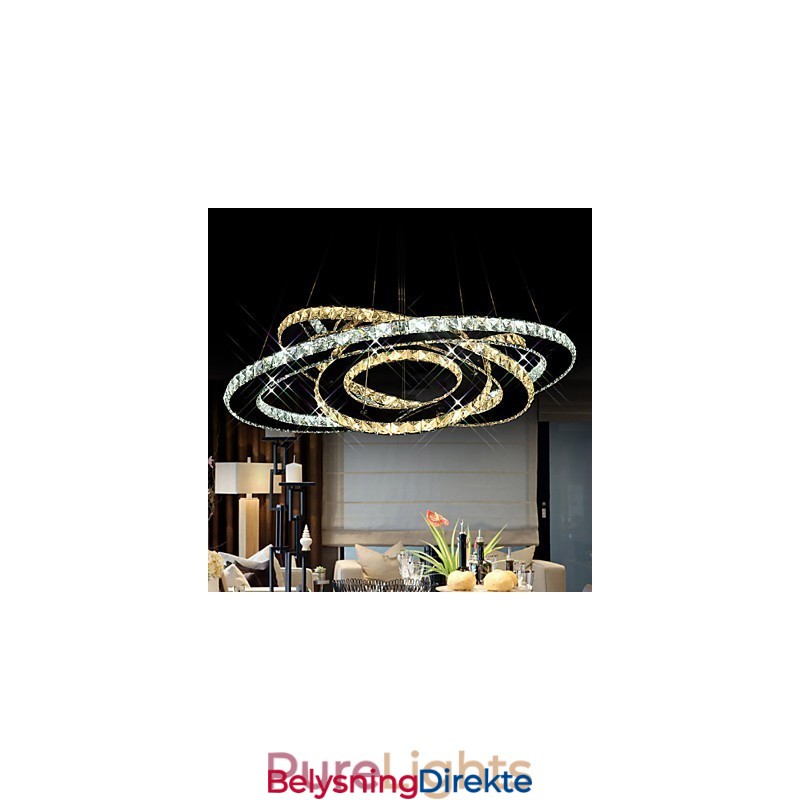 Krystall Pendellampe I Taket Med 3 Ringer I Varmt Og Kaldt Hvitt