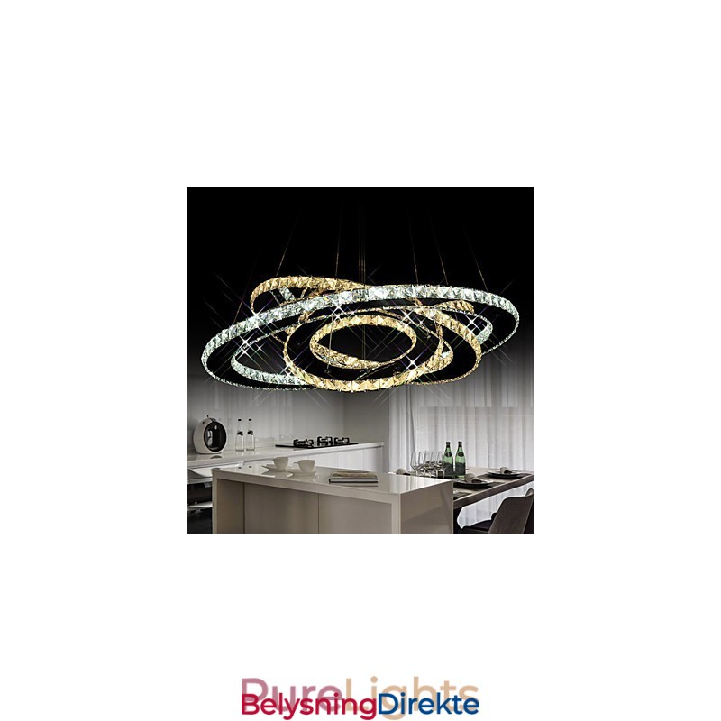 Krystall Pendellampe I Taket Med 3 Ringer I Varmt Og Kaldt Hvitt