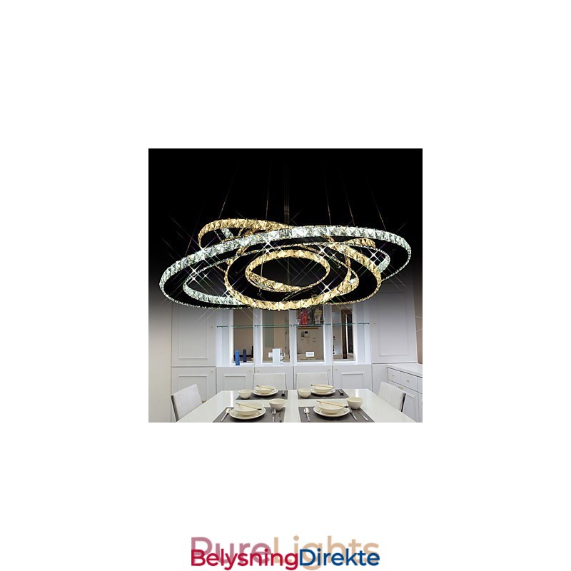 Krystall Pendellampe I Taket Med 3 Ringer I Varmt Og Kaldt Hvitt