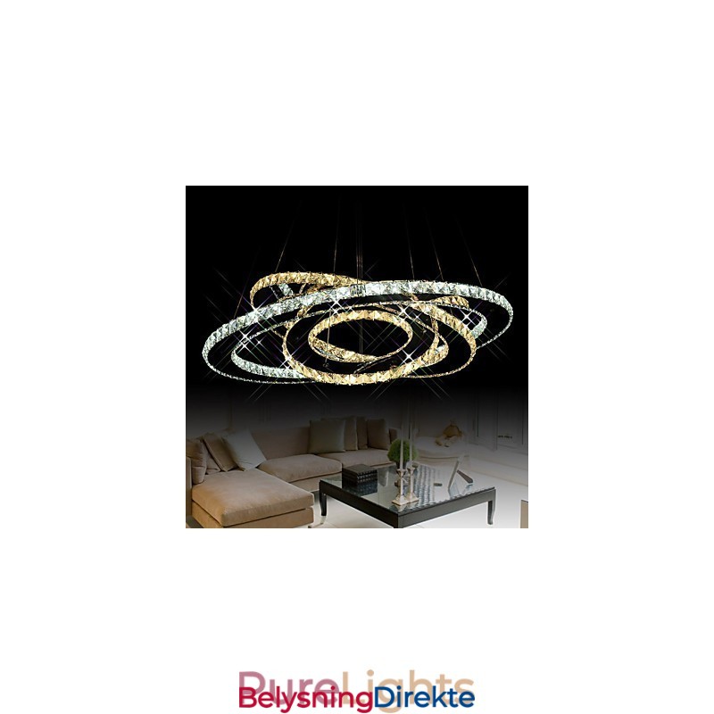 Krystall Pendellampe I Taket Med 3 Ringer I Varmt Og Kaldt Hvitt