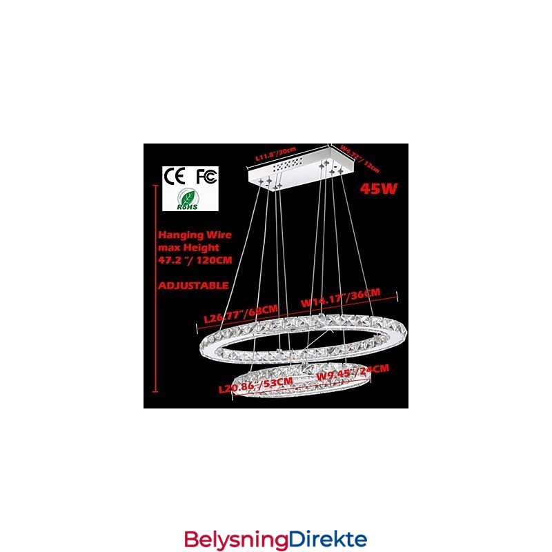 Moderne Krystallanhengslampe Med Oval Dobbel Ring For