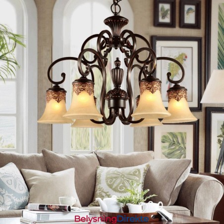 Lysekrone Anhengslampe 6 Lys Vintage Landlig Øy Metall + Glass