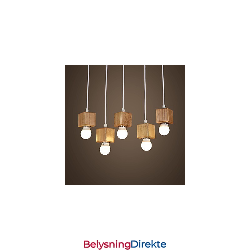 Nordisk Firkantet Lampeholder I Massivt Tre, Sittende Dråpelampe