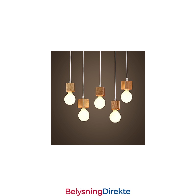 Nordisk Firkantet Lampeholder I Massivt Tre, Sittende Dråpelampe