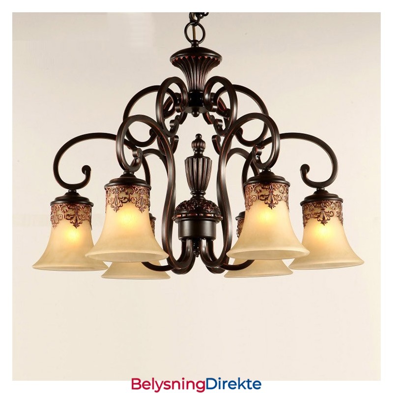 Lysekrone Anhengslampe 6 Lys Vintage Landlig Øy Metall + Glass