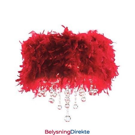 Krystall Pendellampe Med 3 Lys I Rød Fjærskjerm
