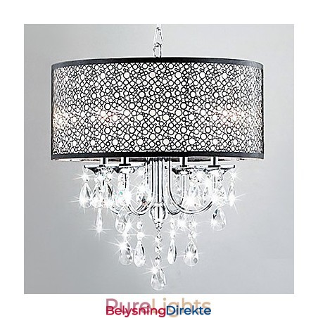 Moderne Pendellampe Med 4 Lys Og Krystalldråper