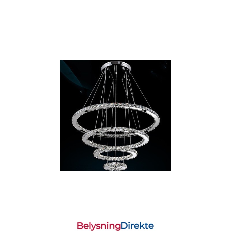 Krystall Pendellampe I Tak, K9, Klar Krystall, Rund, 4 Ringer, Stor Ring (Varmhvit), Annen (Kaldhvit)
