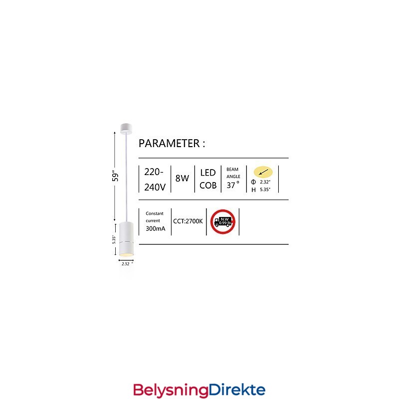 Ge 05032 8W 136Mm 1 Lys Mini Pendellampe Pulverhvit Med Aluminium