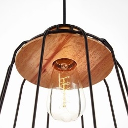 Pendellampe I Jernmaleri Med Tresenter I Jernbur