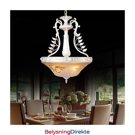 Hvit Anheng Med Tre Lys, Mønster, Glassskjerm, Håndforgylt, Europeisk Retroklassiker