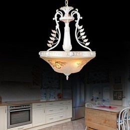 Hvit Anheng Med Tre Lys, Mønster, Glassskjerm, Håndforgylt, Europeisk Retroklassiker