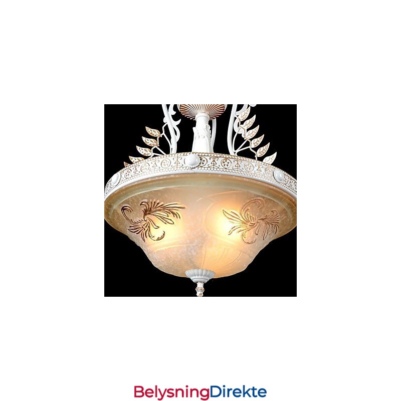 Hvit Anheng Med Tre Lys, Mønster, Glassskjerm, Håndforgylt, Europeisk Retroklassiker