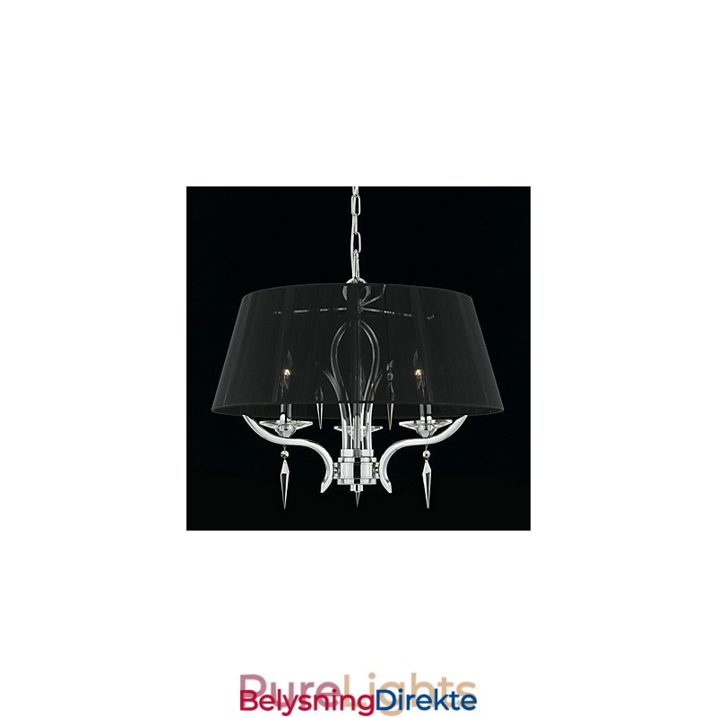 Elegant Krystalllysekrone Med 3 Lys I Svart Skjerm