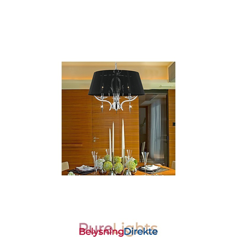 Elegant Krystalllysekrone Med 3 Lys I Svart Skjerm