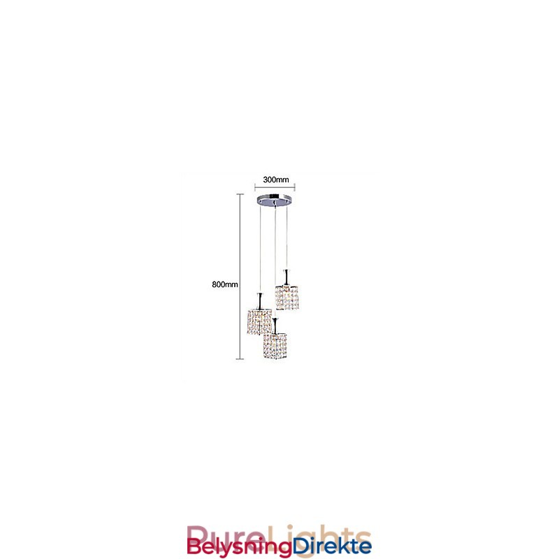3 Lys Metallramme K9 Krystalllysekrone Droplight Send Pære