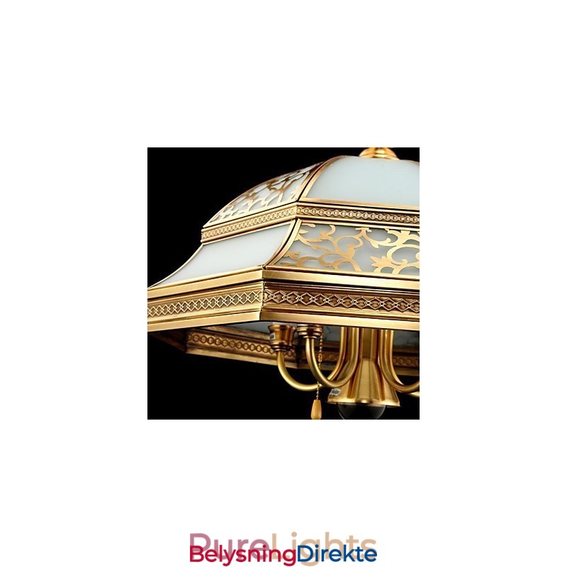 Messing Pendellampe Seks Lys Vintage I Kobberglass