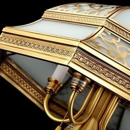 Messing Pendellampe Seks Lys Vintage I Kobberglass