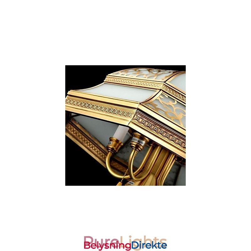 Messing Pendellampe Seks Lys Vintage I Kobberglass