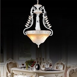 Hvit Anheng Med To Lys, Mønster, Glassskjerm, Håndforgylt, Europeisk Retroklassiker